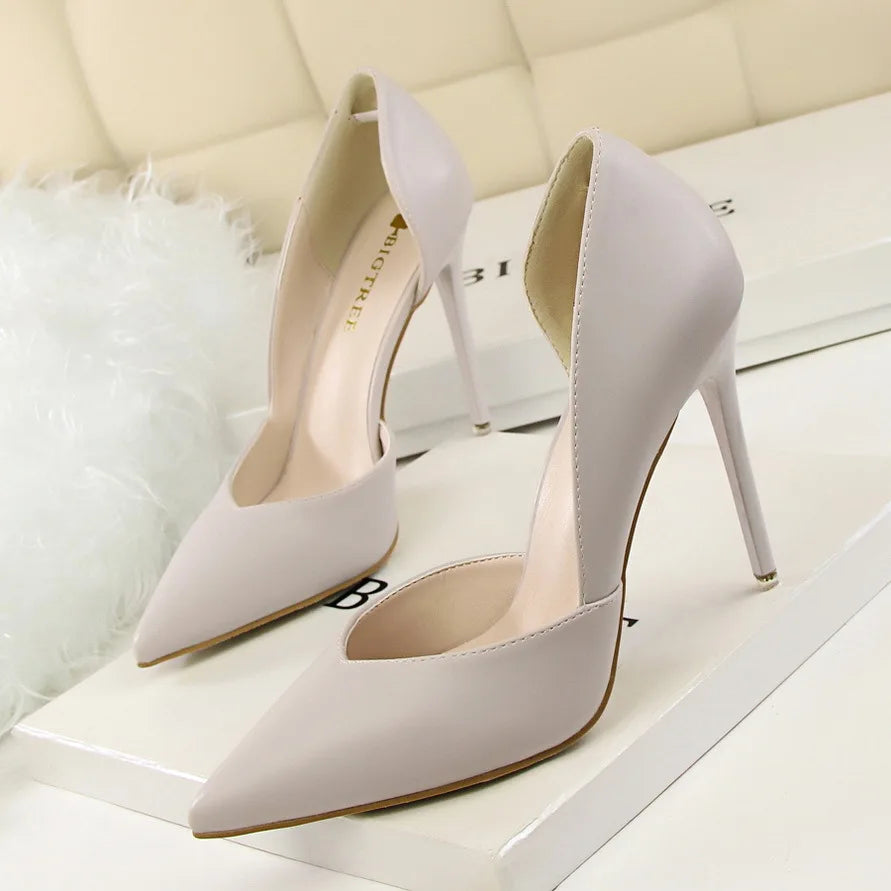 2026 New Formal Solid Womens Shoes Thin Heel Ultra-High Heel Low-Cut Design Slip-On Closure Pointed Toe for Nightclubs