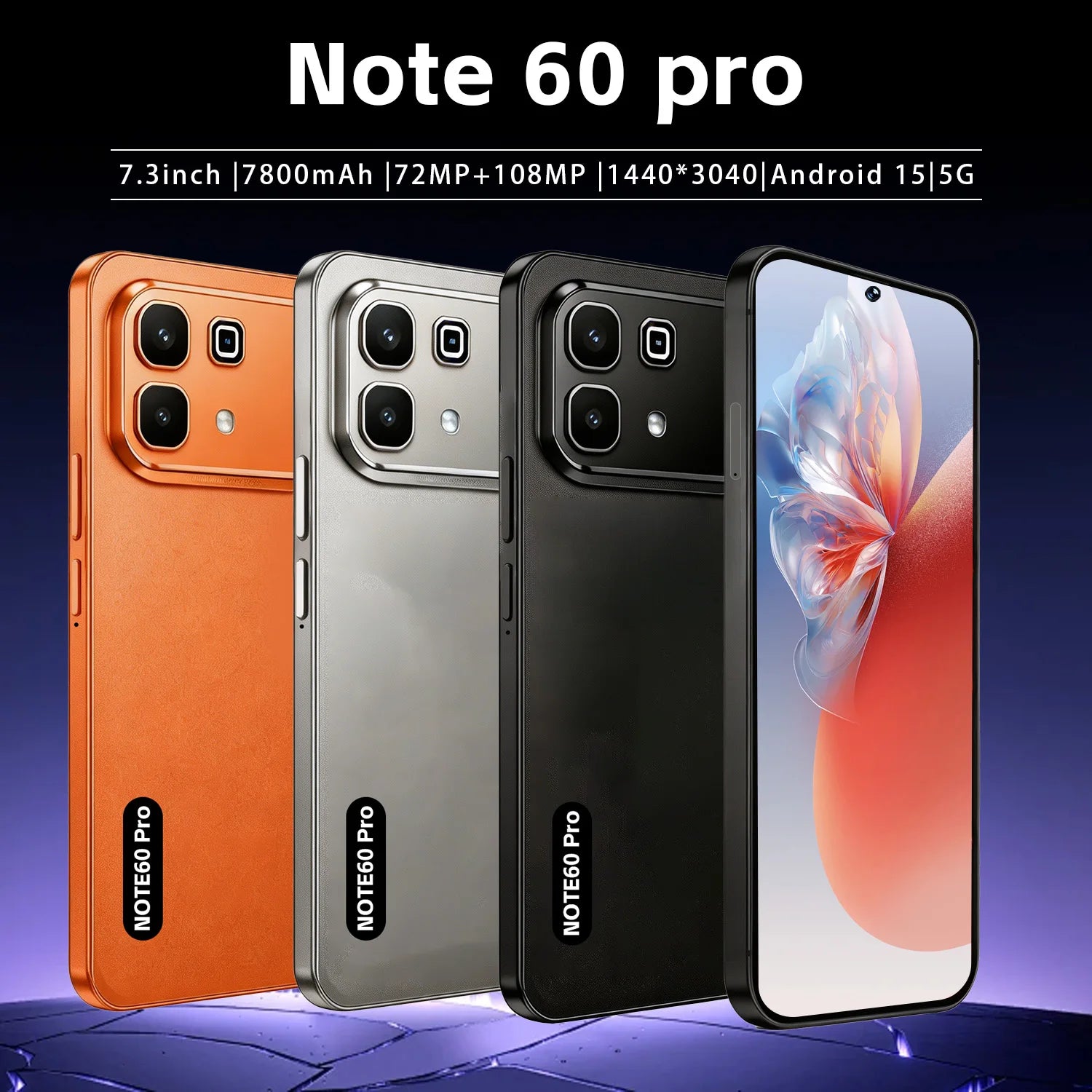 Note 60 Pro 5G smartphone showing side profile design with 108MP camera and long battery life