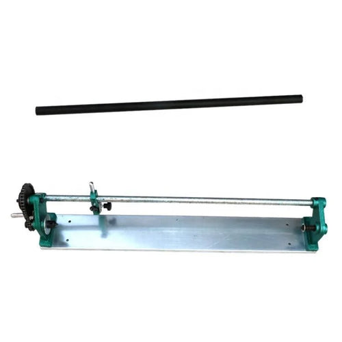 Manual foil cutter machine with green end mounts and metal cutting bar