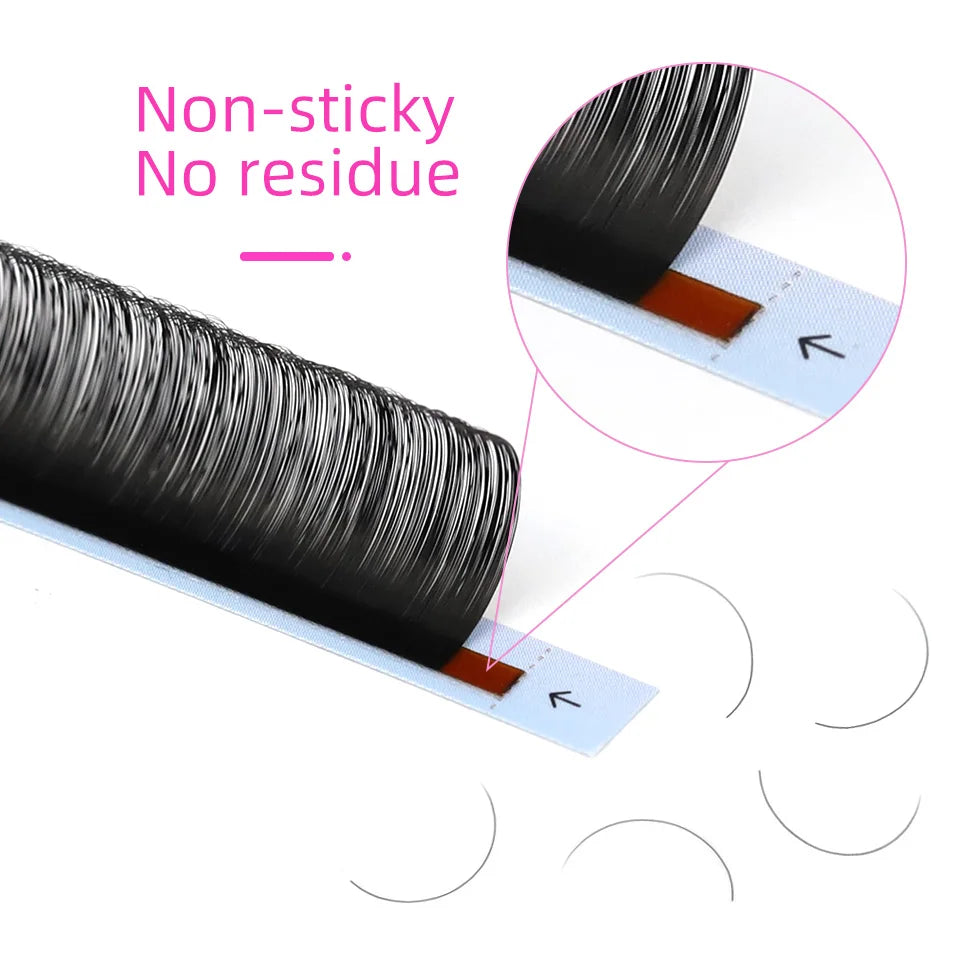 Tidesmit 0.03mm black silk eyelash extension strip with a non-sticky adhesive base and close-up detail.