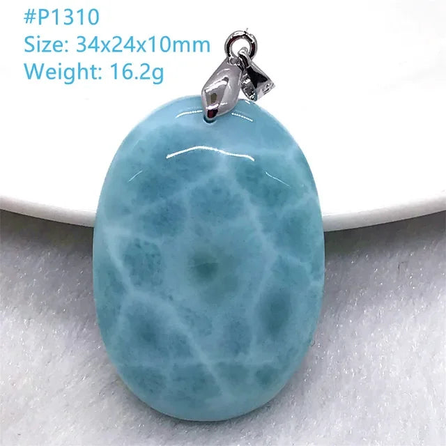 Natural Blue Larimar Trendy Necklace Pendant Women Men Gift Beads 925 Sterling Silver Dominica Water Drop Crystal Stone Jewelry