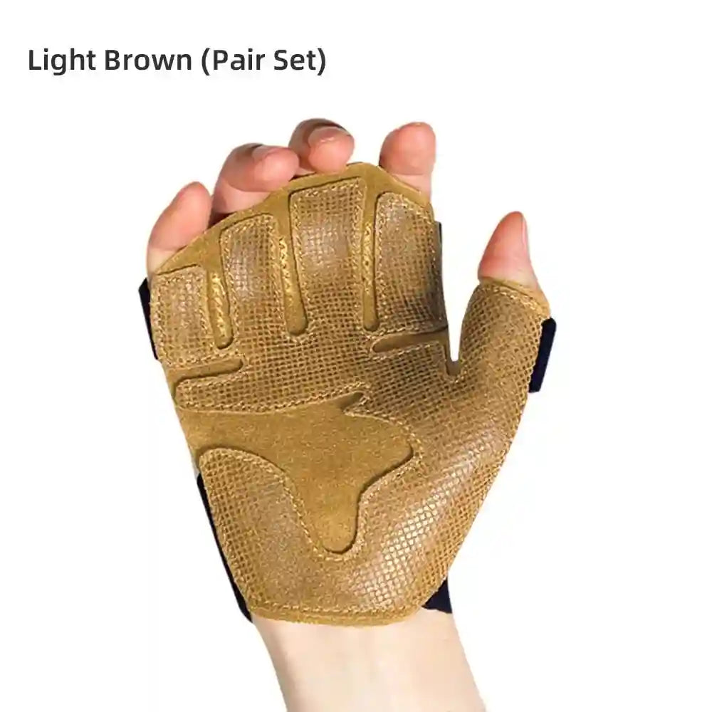 Weight Lifting Gloves - Anti-Slip Cowhide Gym Hand Protection Light Brown a pair Tidesmit