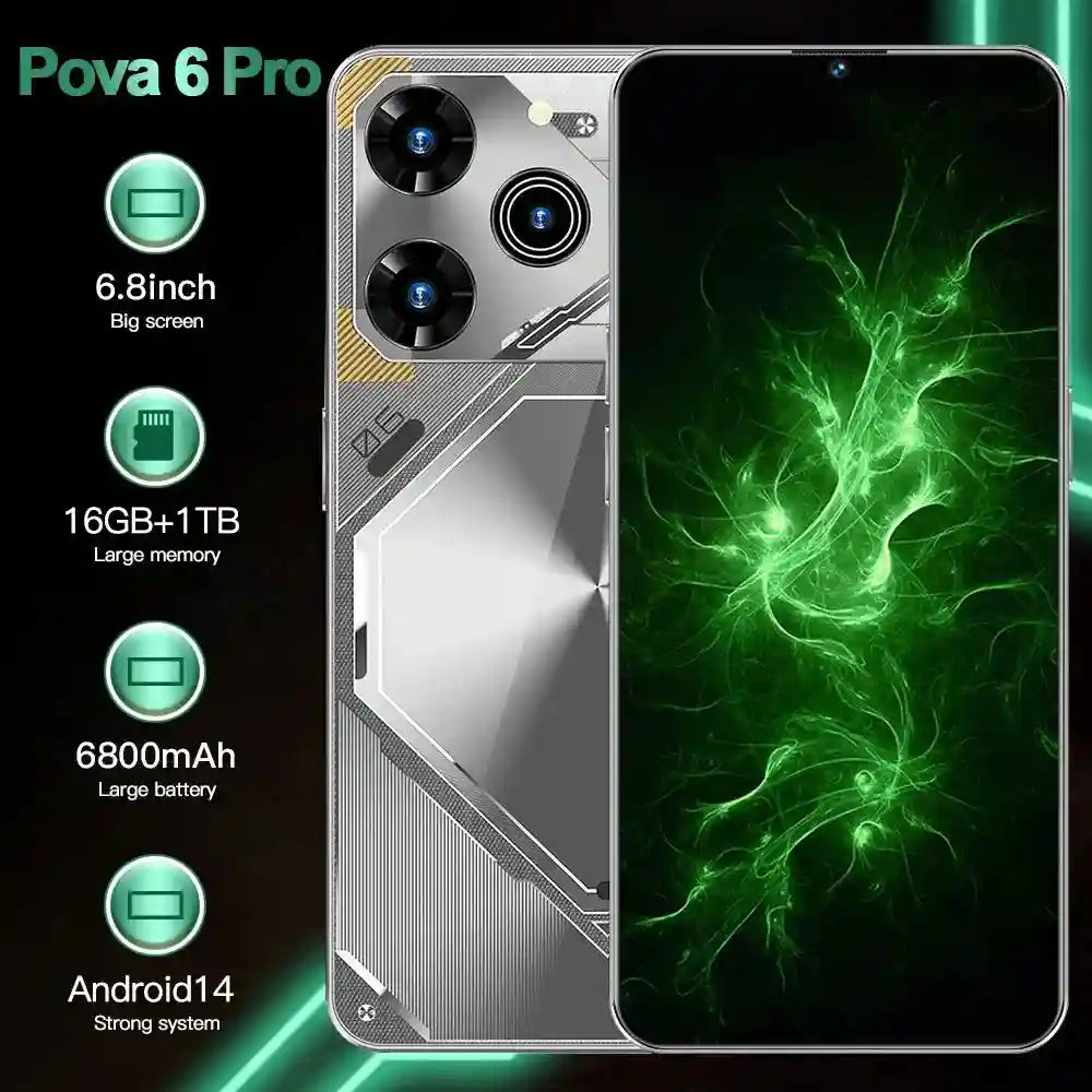 Pova 6 Pro 5G Smartphone: 16GB RAM, 1TB Storage - Black, White, Green Tidesmit