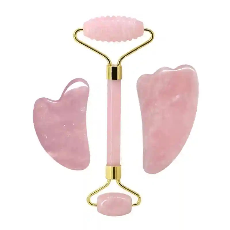 Rose Quartz Face Roller and Gua Sha Set - Premium Facial Massage Tool Massage Roller Type 2 Tidesmit