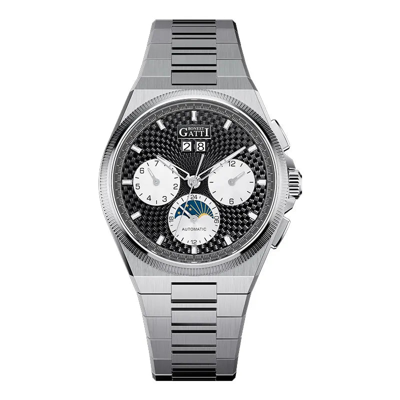 BONEST GATTI Automatic Mechanical Skeleton Watch Stainless Steel Waterproof 50m Luminous Calendar for Minimalist Business Men