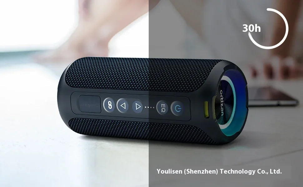 Portable Bluetooth Speaker with RGB LED and TWS Subwoofer - Black Blue My Store