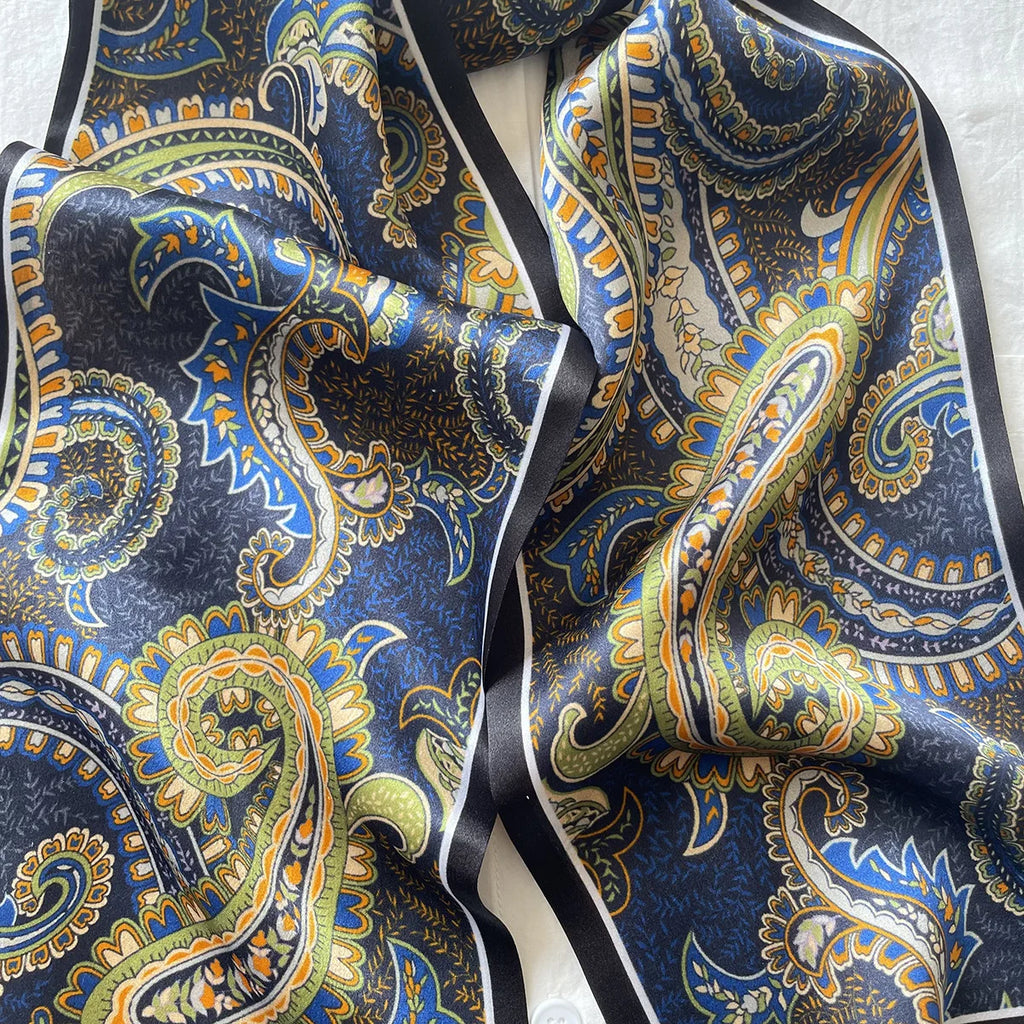 Custom Printing Paisley Twill 100% Pure Silk Edge Narrow Scarves Designer Double Layers Luxury Silk Satin Scarves