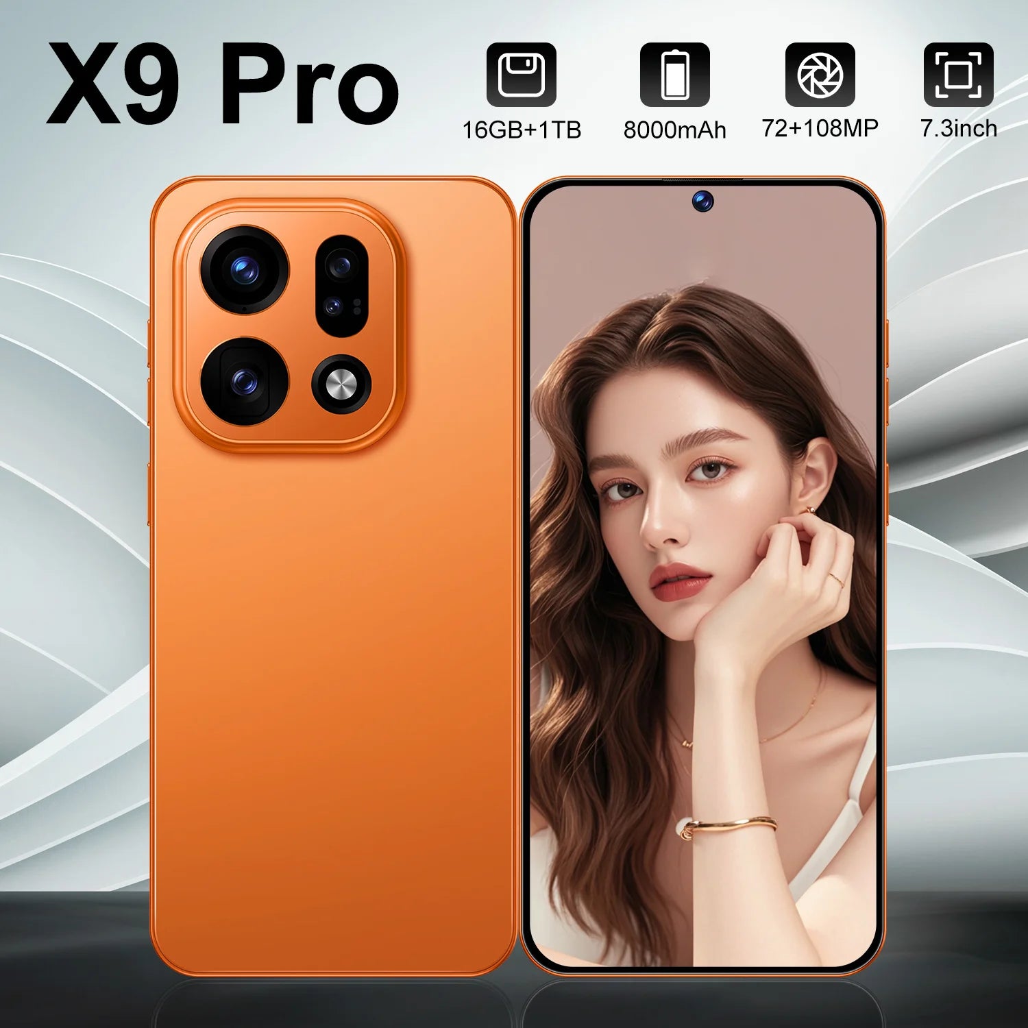 X9 PRO Ultra 5G Android 15 Smartphone with 108MP camera and 1TB storage in gallery view
