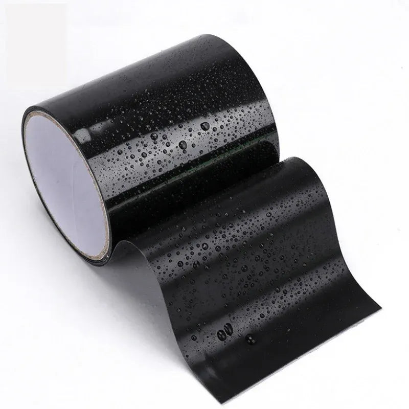 Black rubberized waterproof sealing tape roll, wet-sheen surface