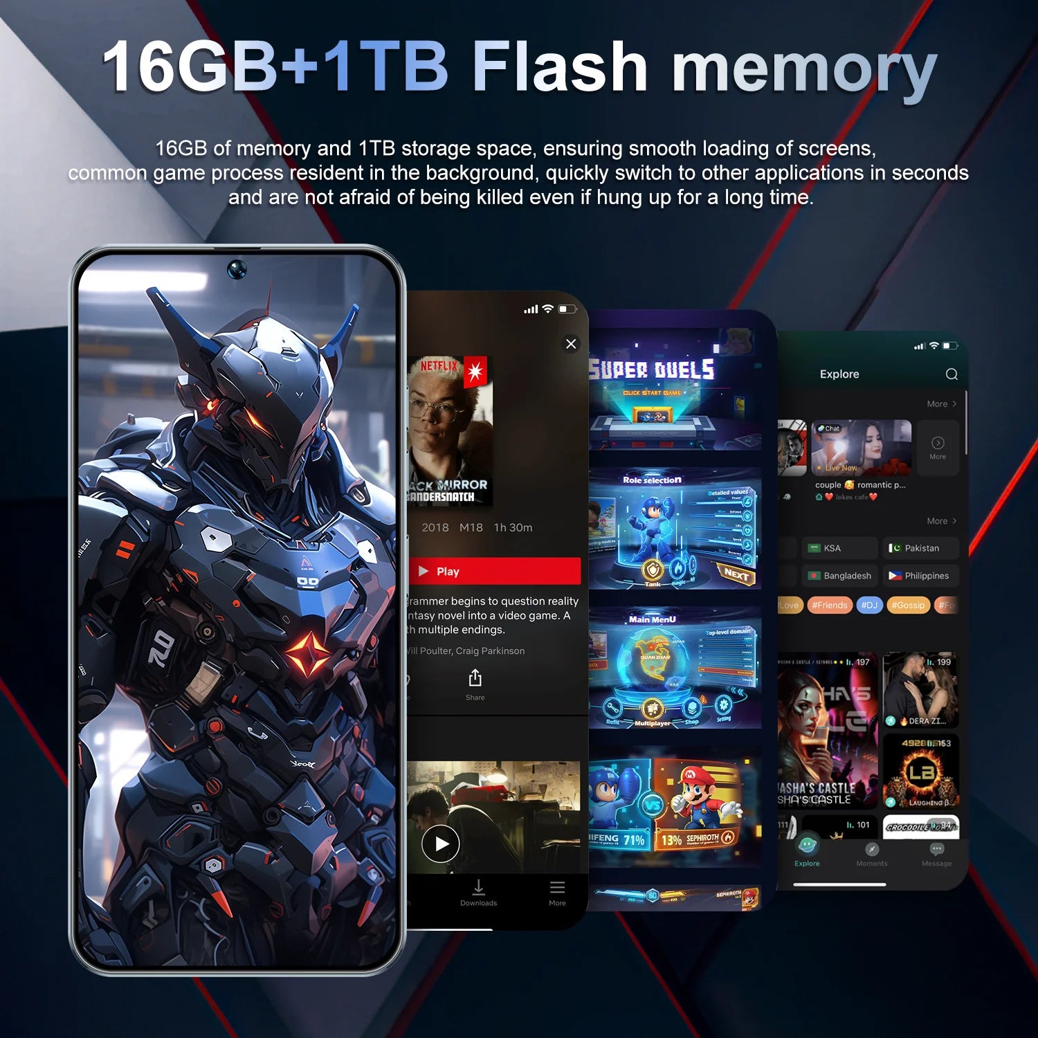 Android 14 5G Smartphone 7.3-inch 16GB RAM 1TB Storage Unlocked Mobile Tidesmit