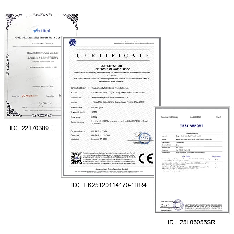 Certificate document set with verification and test report pages