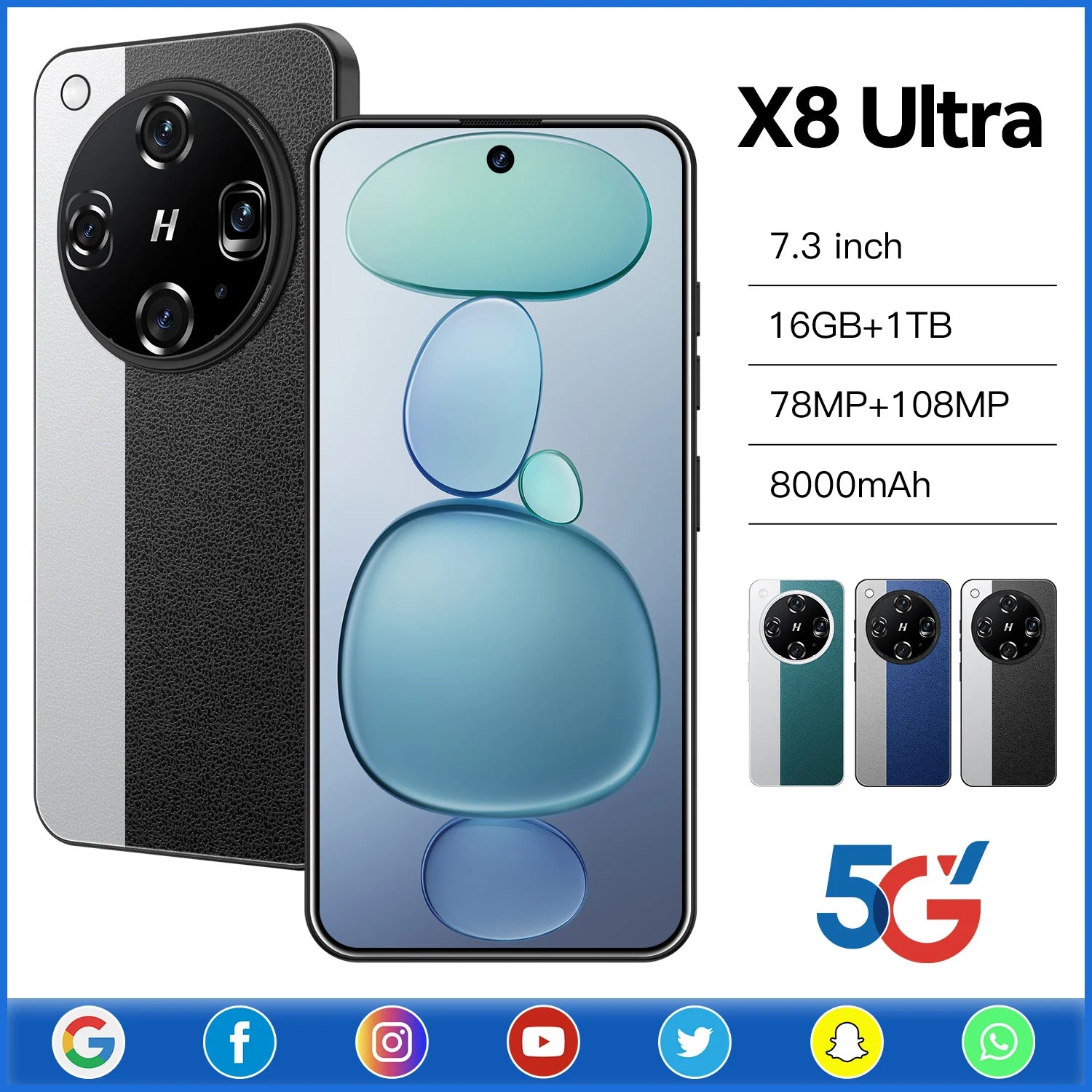 5G Smartphone 16GB RAM 1TB Storage 7.3 Inch HD AMOLED Display Tidesmit