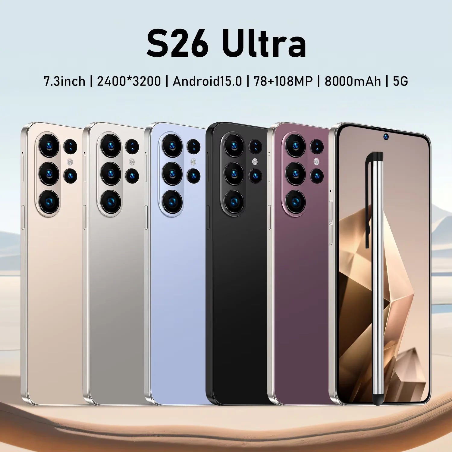 S26 Ultra 5G Smartphone 22GB RAM 2TB ROM 7.3 Inch Android 15 Tidesmit