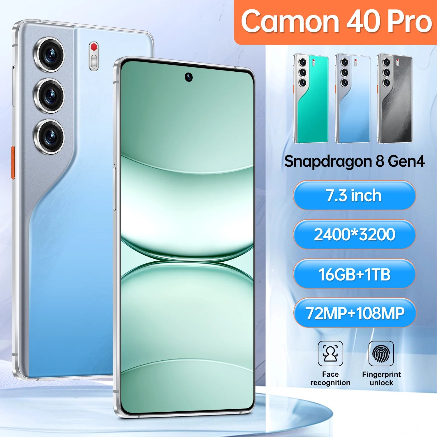Camon 40 Pro 5G Smartphone, 16GB RAM, 1TB Storage - Blue Tidesmit