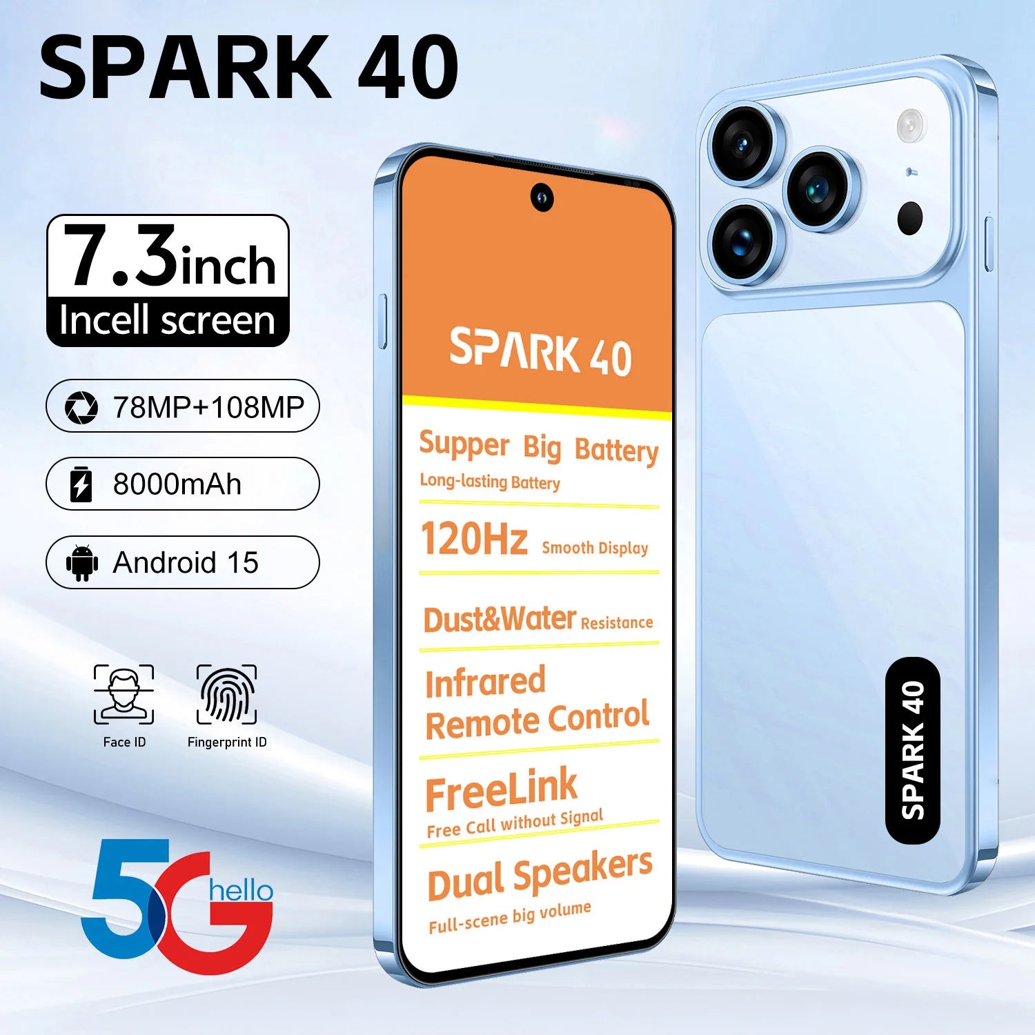 SPARK 40 5G smartphone with dual 78MP and 108MP camera system and 8000mAh battery, gallery view nine