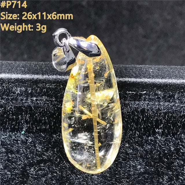 Natural Gold Rutilated Quartz Sterling Silver Pendant Necklace for Women & Men Healing Wealth Gift CCGTC Certified AAAAA