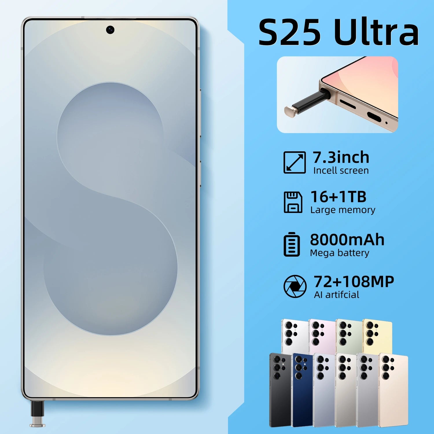 Original S25 Ultra 5G smartphone with 16GB RAM 1TB storage and 7.3 inch HD display in used condition