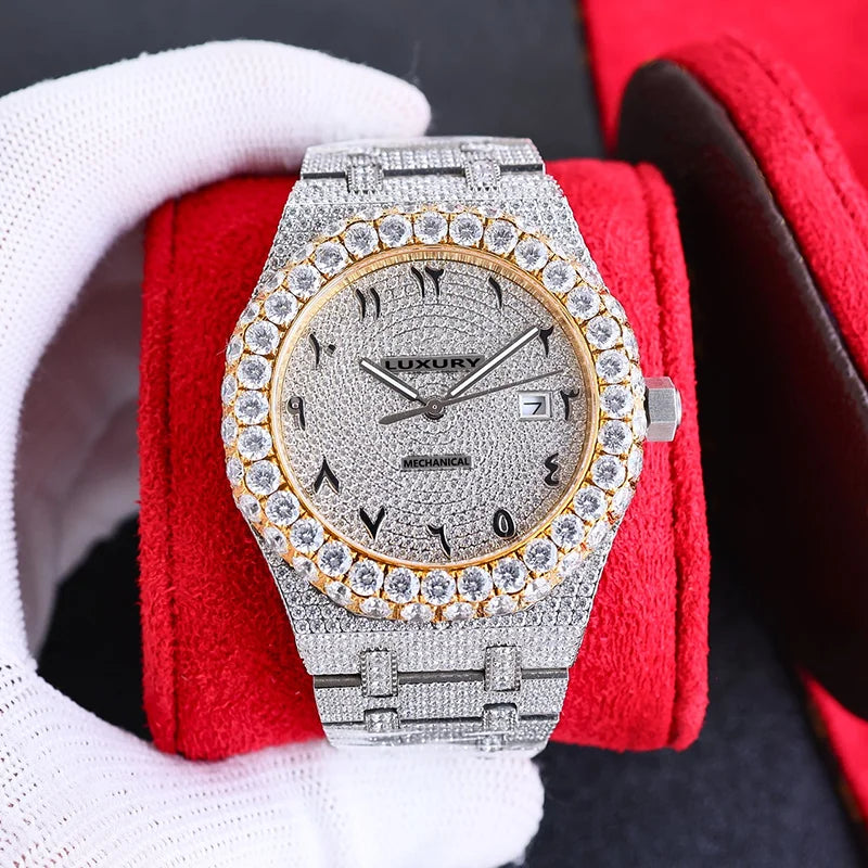 Wholesale Customized High Quality Iced Out Men's Mechanical Diver Watch Water Resistant with Moissanite & Diamond Tester