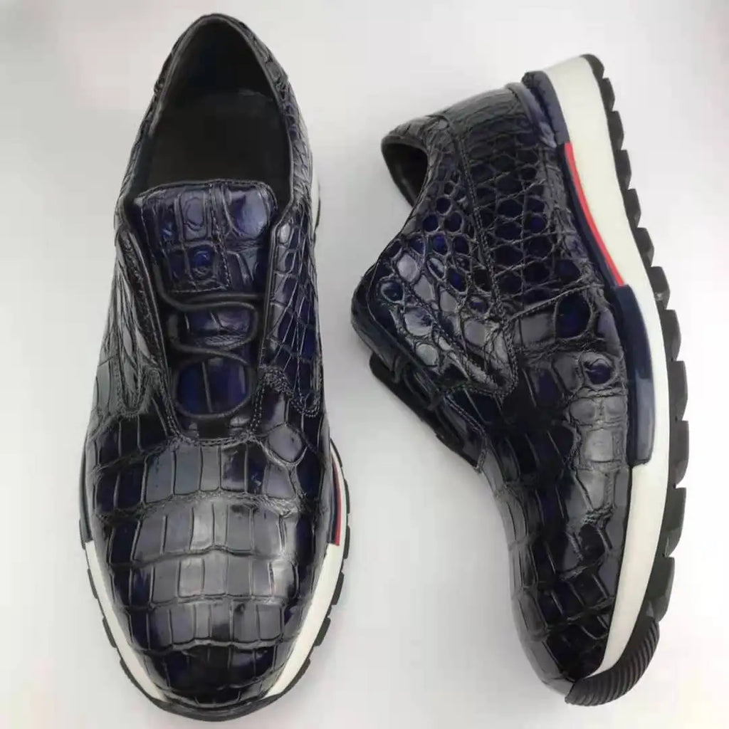 Luxury Men's Sports Shoes Handmade Crocodile Leather Anti-slip Walking Style Custom Fashion Sneakers Breathable Rubber Insole