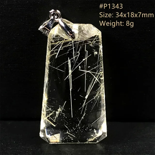 Natural Gold Rutilated Quartz Sterling Silver Pendant Necklace for Women & Men Healing Wealth Gift CCGTC Certified AAAAA