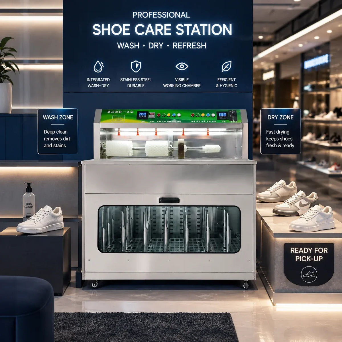 Commercial Shoe Washing and Drying Machine Stainless Steel Automatic Sneaker Cleaner for Laundry Shop Hotel Use