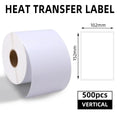 White heat transfer label roll, 4 x 6 in size, 500 pcs vertical