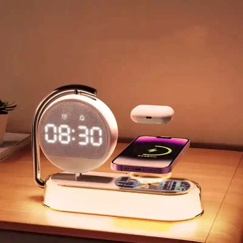 Wireless Charger Alarm Clock, 15W Fast Qi Certified Charging Pad - White Tidesmit