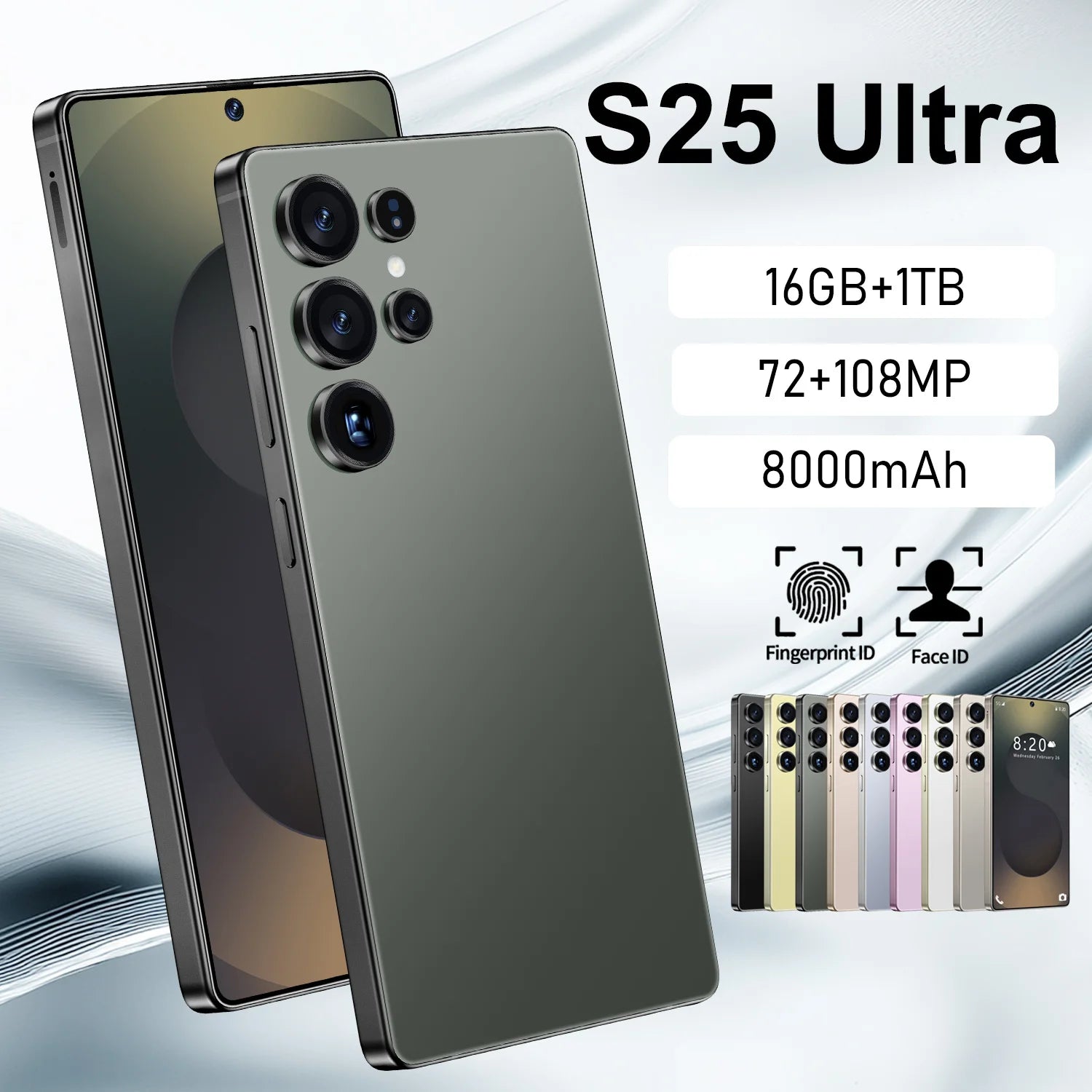 Tidesmit S25 Ultra 2025 smartphone with 22GB RAM 1TB storage 7.3 inch HD screen and 108MP camera for pro gaming