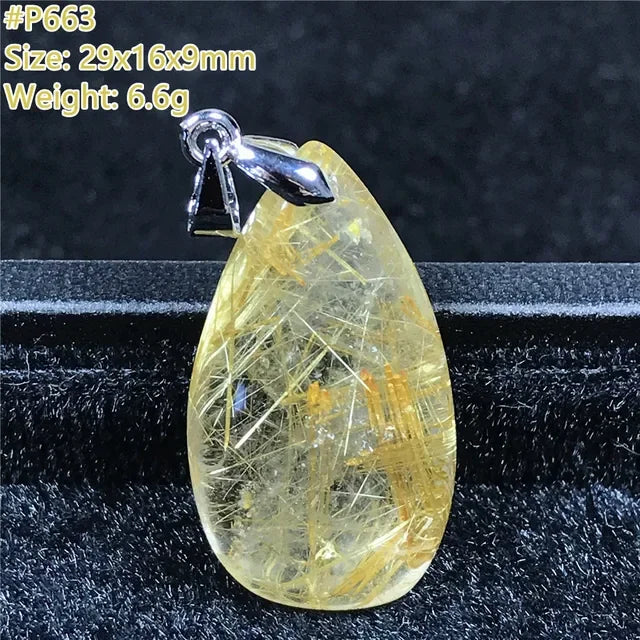 Natural Gold Rutilated Quartz Sterling Silver Pendant Necklace for Women & Men Healing Wealth Gift CCGTC Certified AAAAA