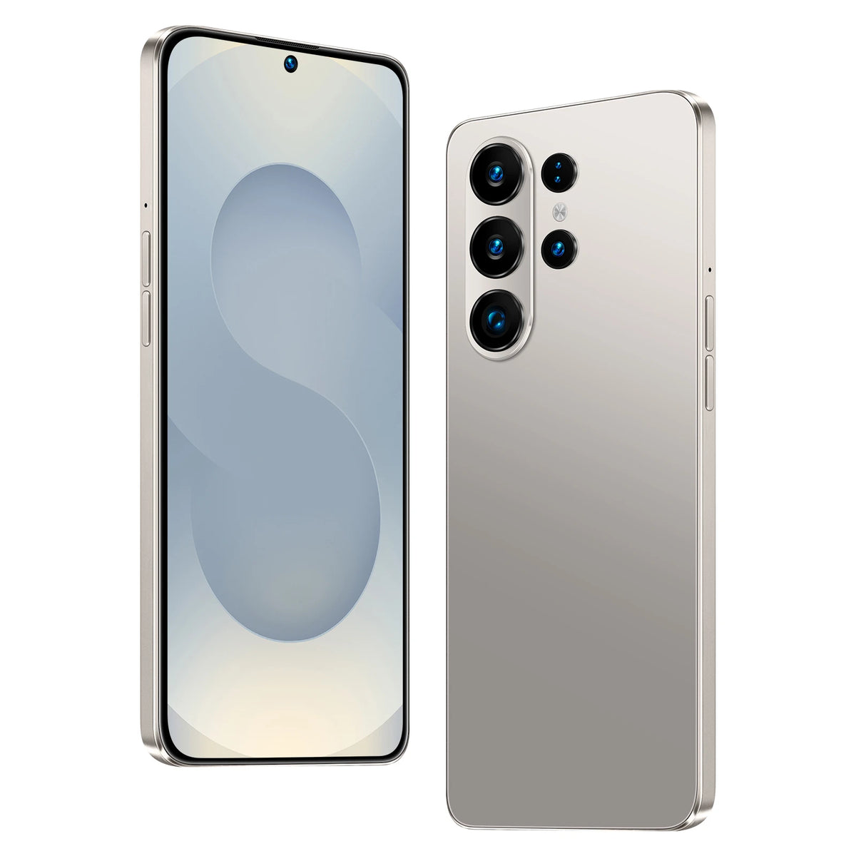 Blue S26 Ultra 5G smartphone front and silver back, quad rear cameras