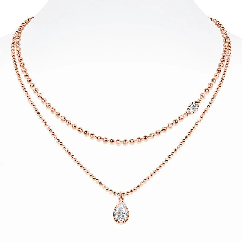 15114 Stacked Design 925 Sterling Silver D Color Moissanite Pendant with Gold Plated Stacking Chain Stylish Layered Necklaces