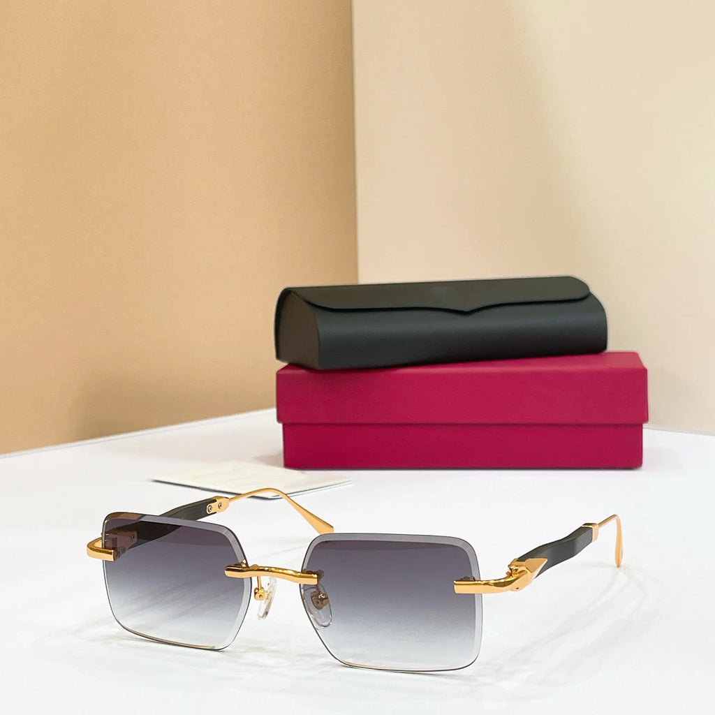 High-quality Luxury Designer Sunglasses-Polarized Lenses Rimless Frame-Light Weight Comfortable for Unisex Use-Trendy Logo