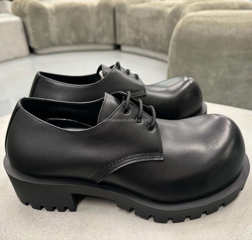 Top Quality Exaggerated Toe Calfskin Men Calf Leather Hummer Boots Derby Shoes Chunky Dress Shoes Men Black Hummer Derby Shoes