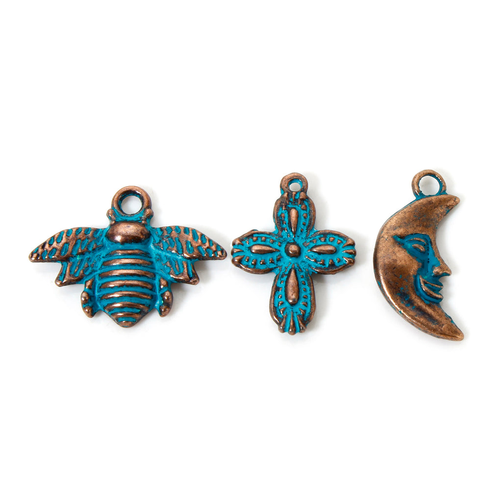 50 PCs Zinc Based Alloy Patina Charms Antique Copper Blue Bohemia Ocean Jewelry Charms Pendants for Women Summer Jewelry Making