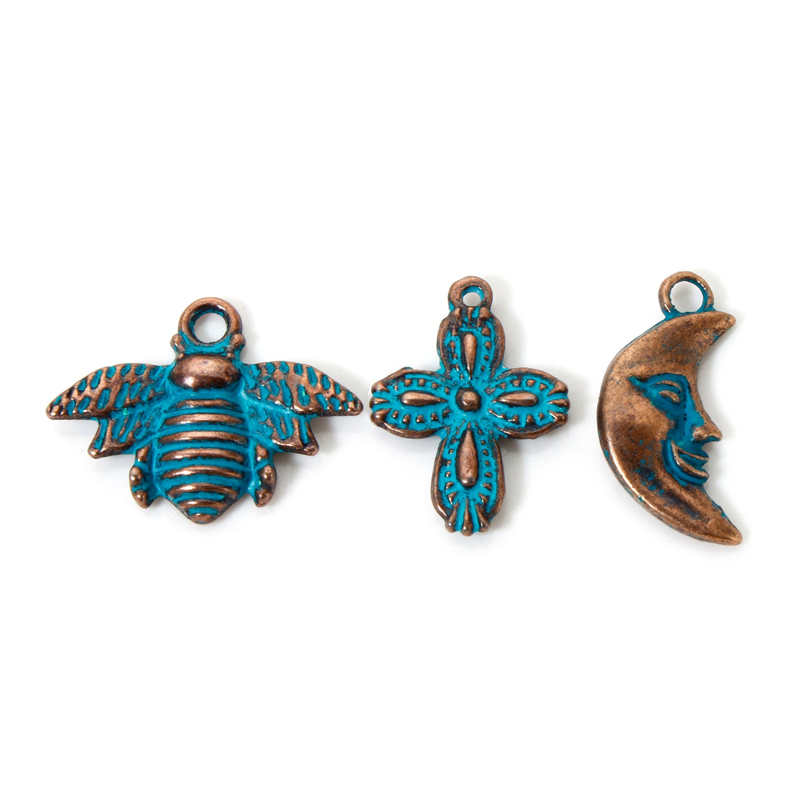 50 PCs Zinc Based Alloy Patina Charms Antique Copper Blue Bohemia Ocean Jewelry Charms Pendants for Women Summer Jewelry Making