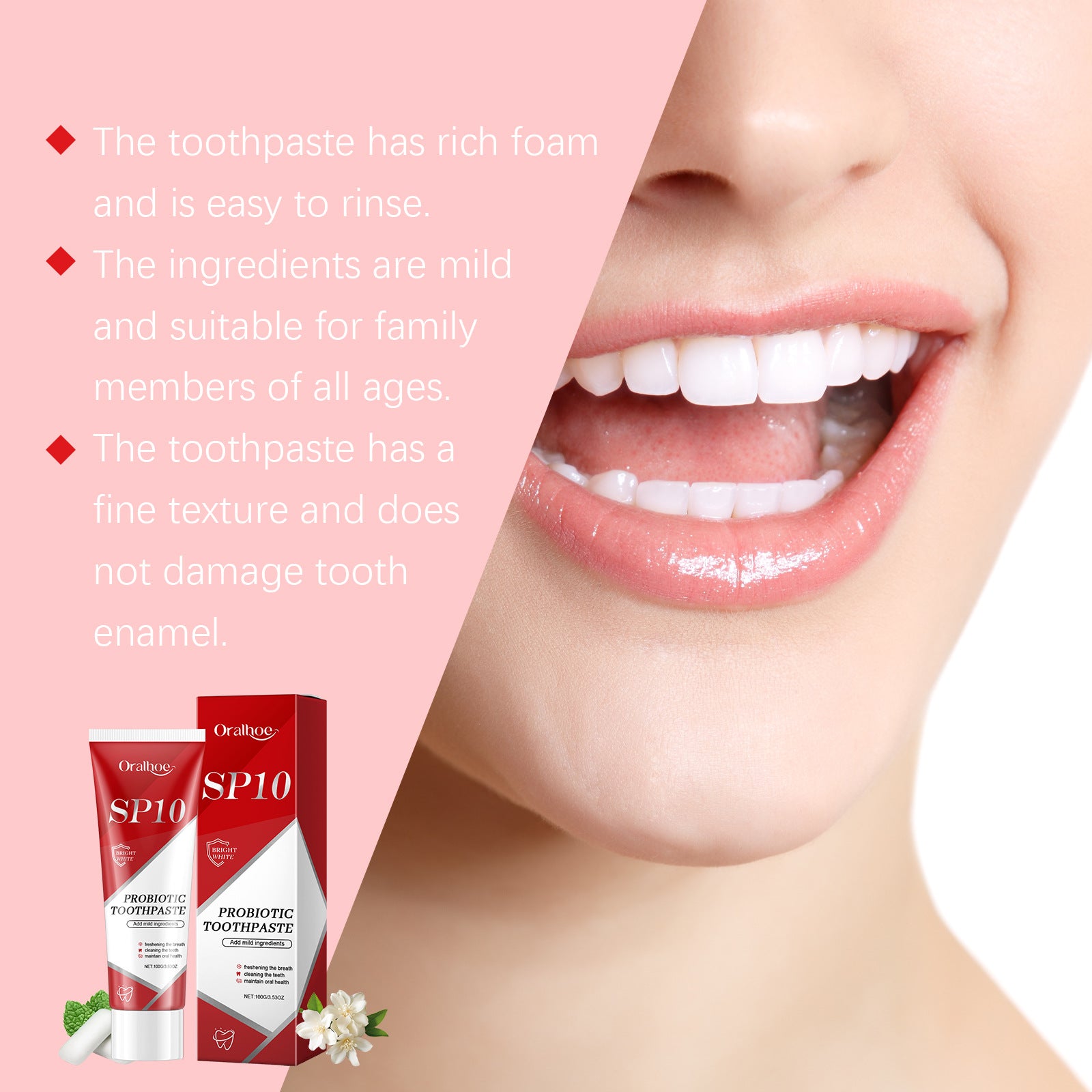 Tidesmit SP-10 Probiotic Teeth Whitening Toothpaste for plaque removal and fresh breath oral hygiene
