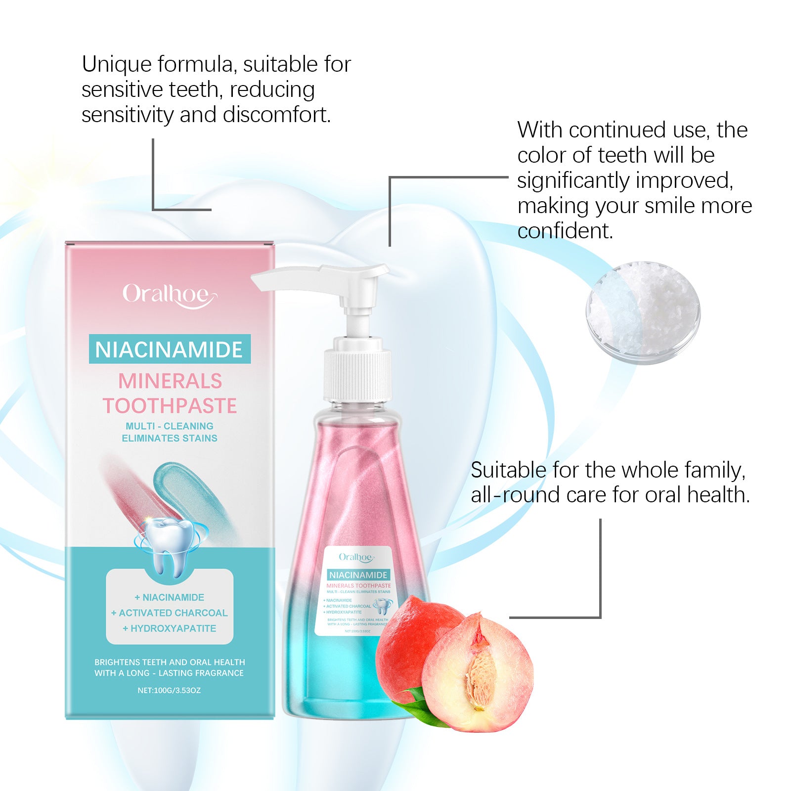 Tidesmit Niacinamide teeth whitening toothpaste for plaque, yellow stain removal, and fresh breath oral care