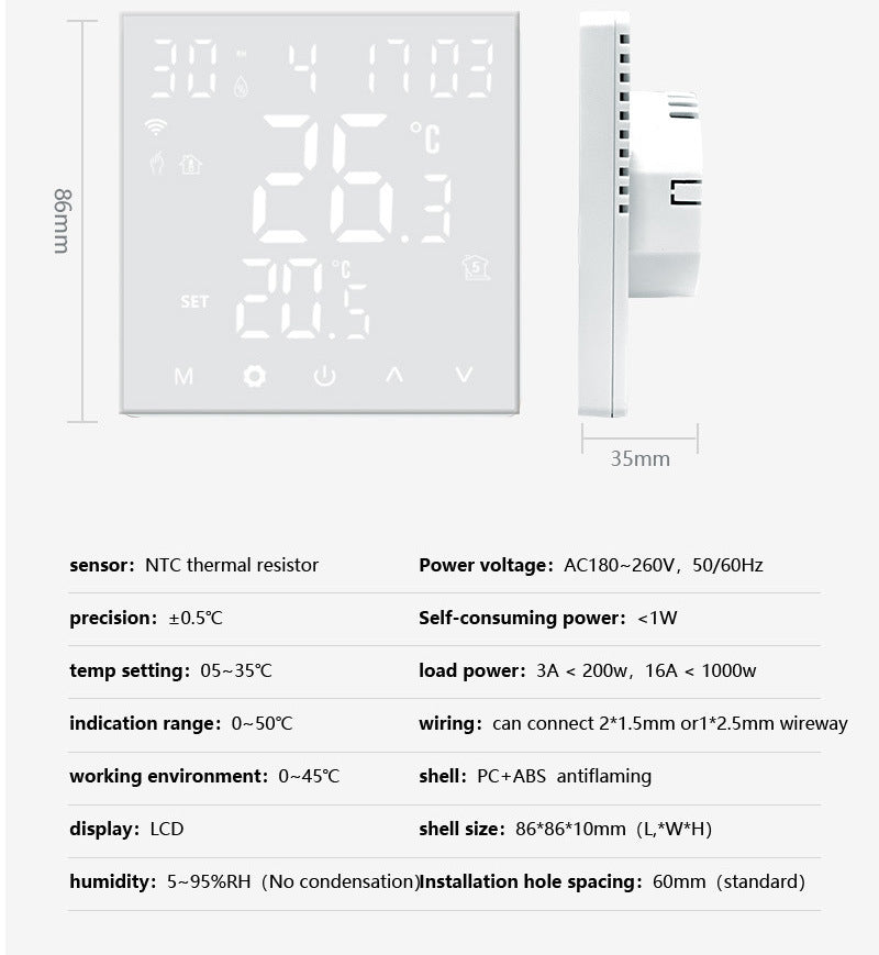 PSSRISE WiFi Thermostat Room Temperature Controller of Water Electric Floor Heating Gas Boiler Humidity Work with Googles Home
