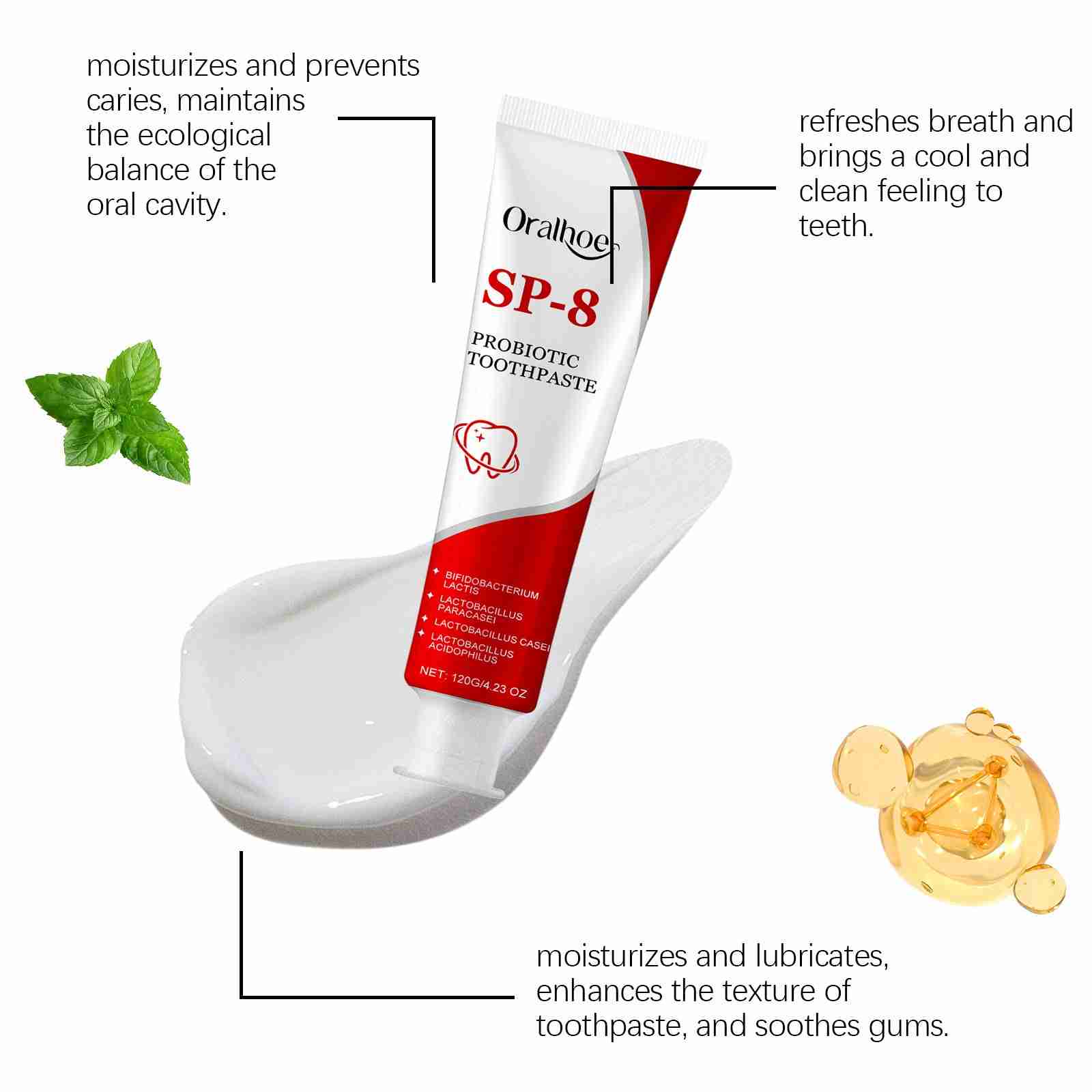 Tidesmit SP-8 Probiotic Brightening Toothpaste for deep cleaning, plaque removal, and fresh mint breath