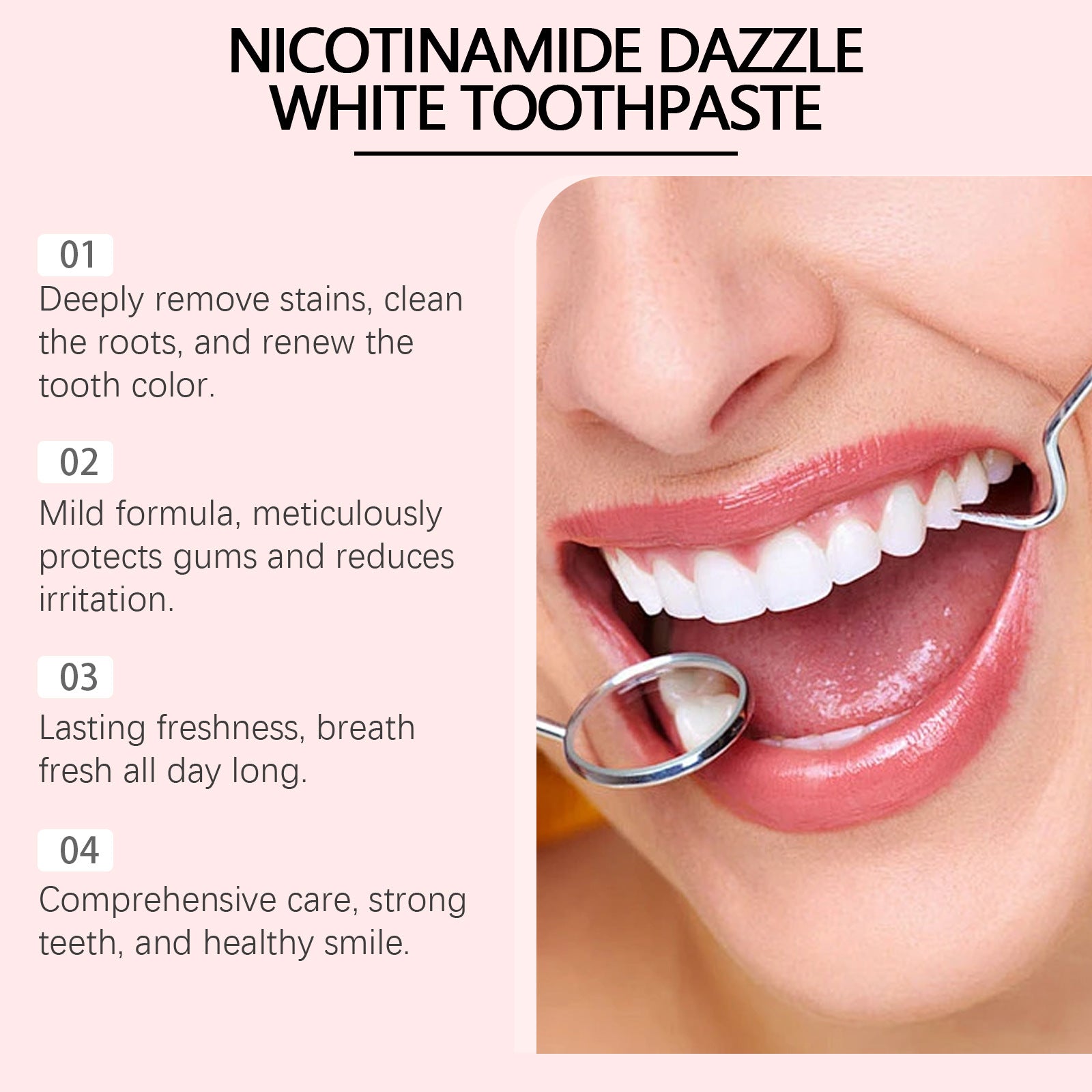 Tidesmit Niacinamide bleaching toothpaste for removing yellow teeth stains, reducing plaque, and fresh breath.
