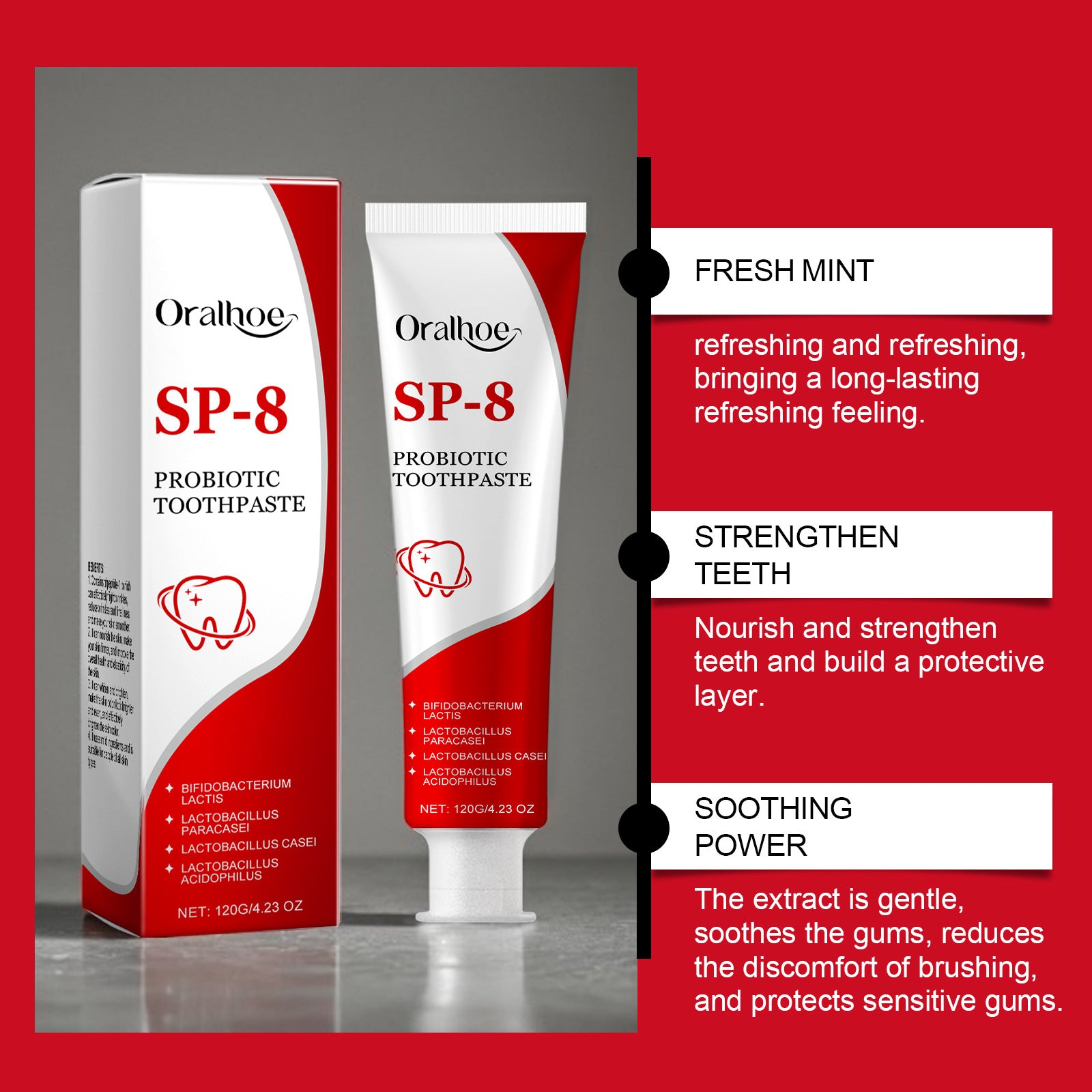 Tidesmit SP-8 Probiotic Whitening Toothpaste for plaque removal and fresh breath oral hygiene care