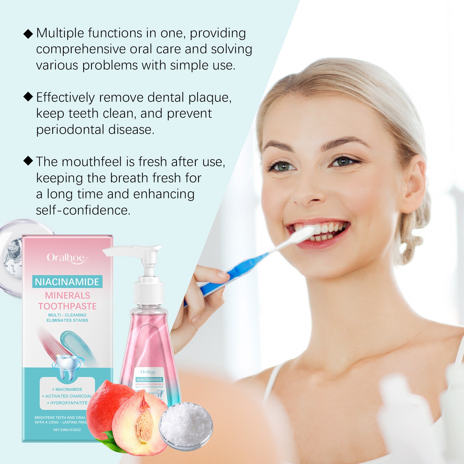 Tidesmit Niacinamide bleaching toothpaste for plaque removal, yellow stain reduction, and fresh breath care