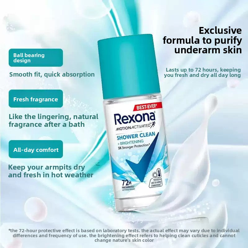 Rexona Roll-On Antiperspirant for women with floral scent, offering 45ml of long-lasting freshness.