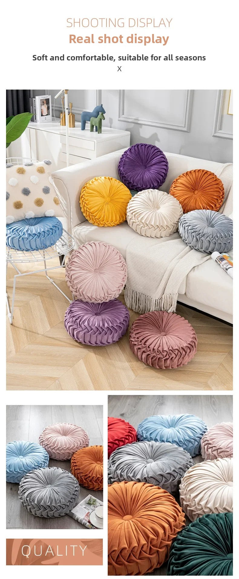 Light Luxury Solid Color Dutch Plush Pumpkin Sofa Pillow Handsewn Wheel Shape Chair Waist Pillow Cushion