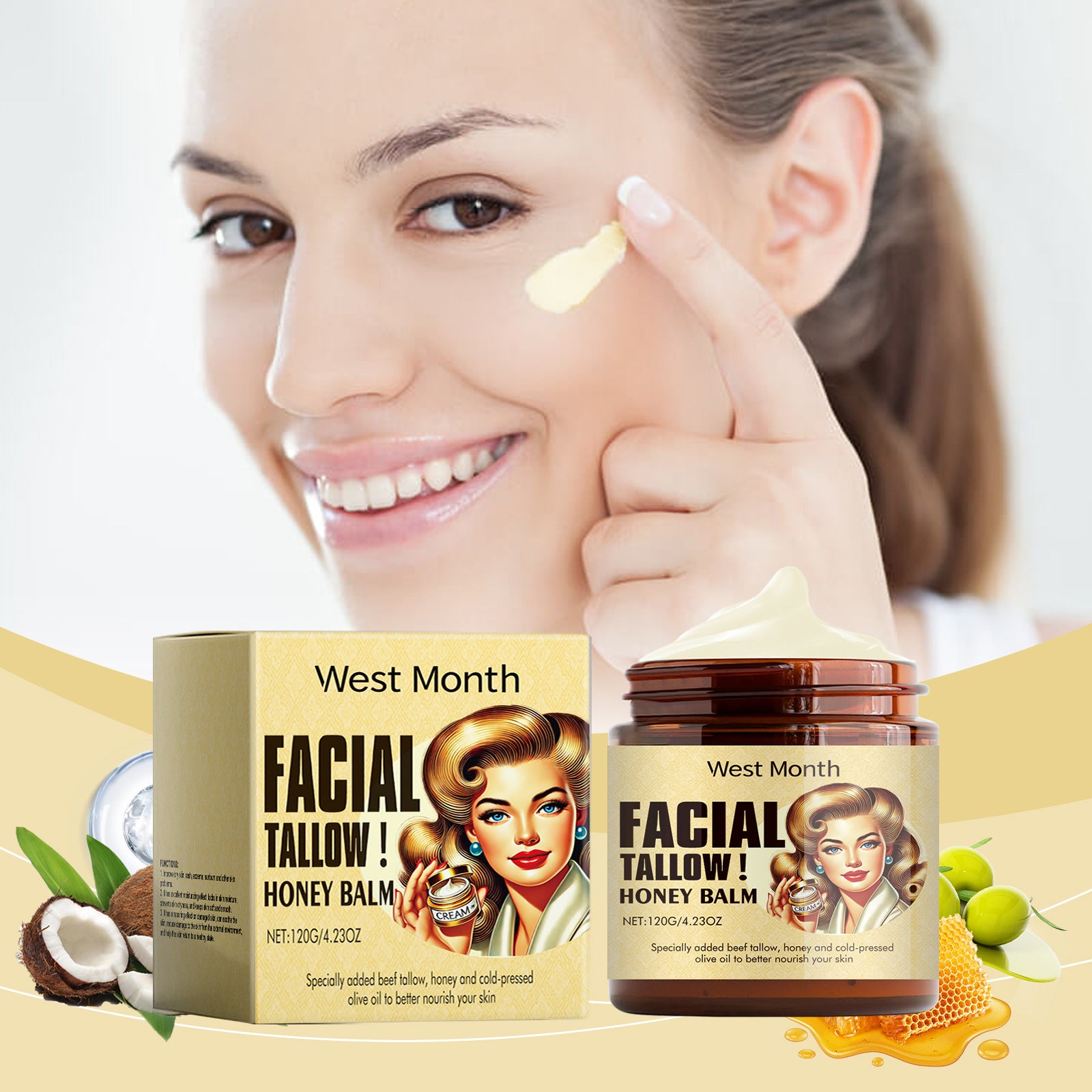 Beef Tallow Face Cream Moisturizing Dry Skin Firming Increase Elasticity Fade Fine Lines Smoothing Repair Nourishing Face Cream