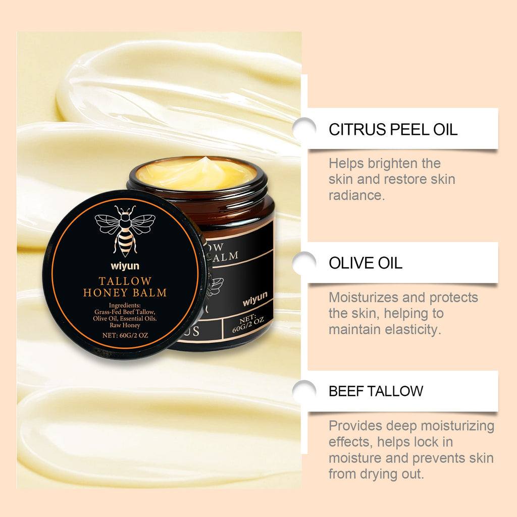 Organic Grass Fed Beef Tallow Balm Raw Honey Moisturizing Soft Improve Elasticity Long-Lasting Smooth Hydrating Cream Skin Care