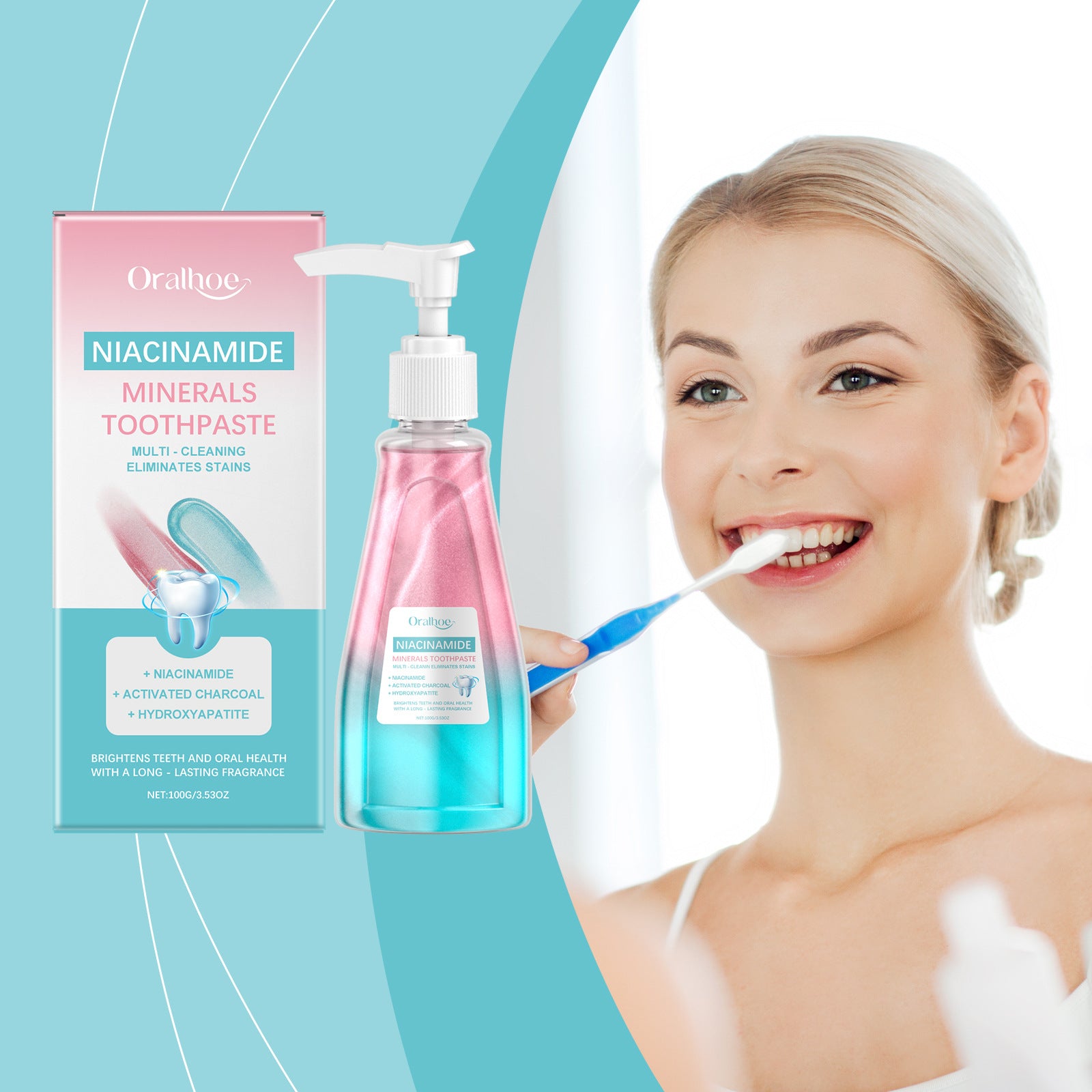 Tidesmit Niacinamide teeth whitening toothpaste for plaque, yellow stain removal and fresh breath oral hygiene.