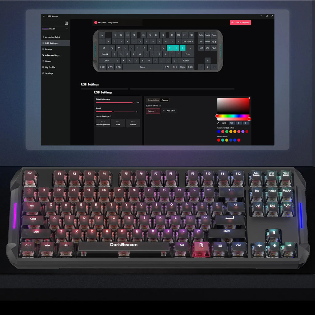 DarkBeacon Blade 87 Hot-Swappable Silent Keyboard RGB Backlit Mechanical Gaming Keyboards 8000Hz USB-C Wired for Windows MacOS