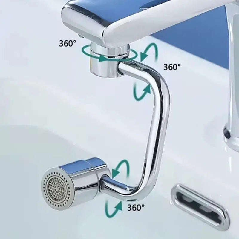1pc 1080° Swivel Stainless Steel Faucet Extender Splashproof Dual Spray Mode Bathroom Sink Accessories Universal, with Adapter