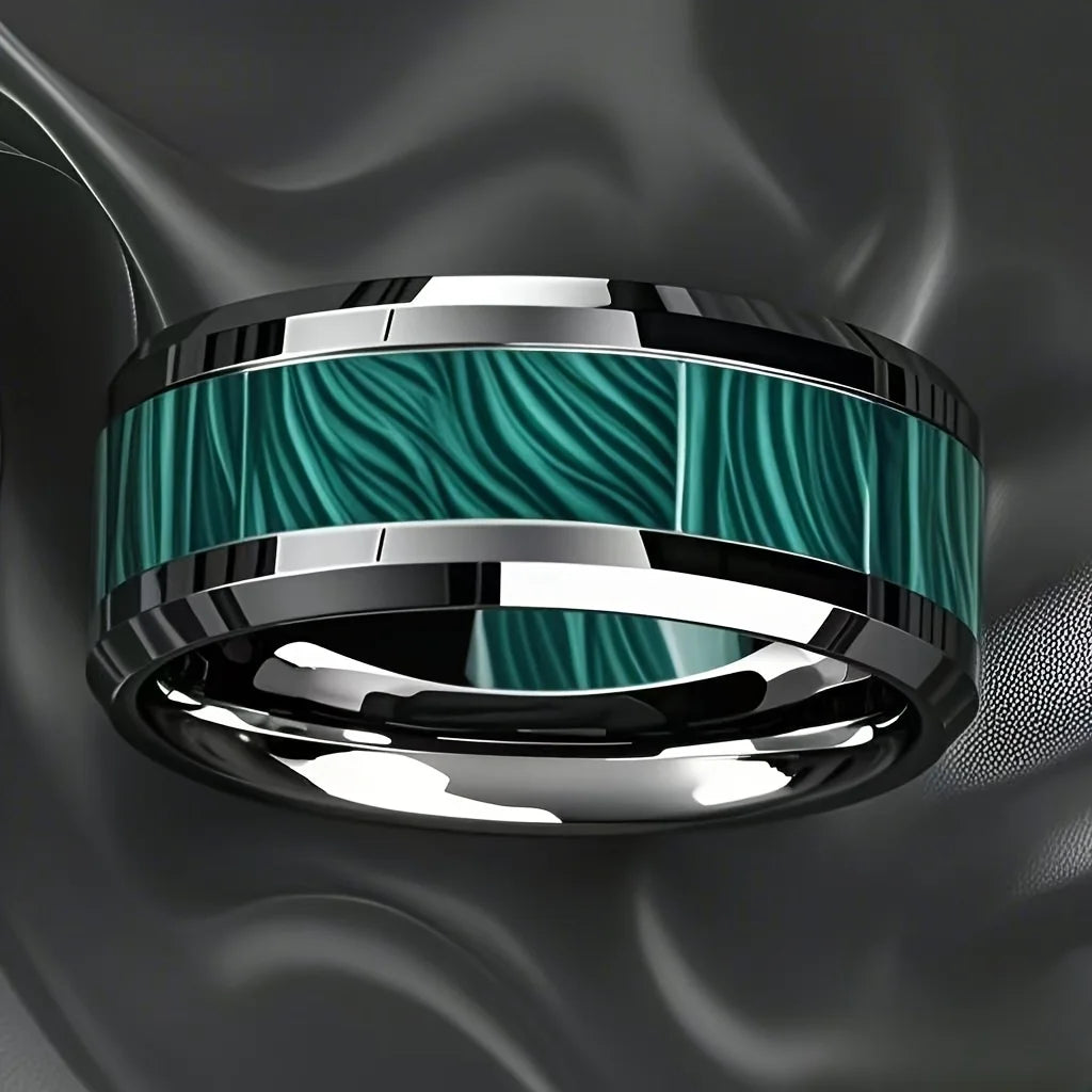 Smart Health Ring: Stainless Steel 8mm Peacock Stone Fitness Tracker Silver Tidesmit